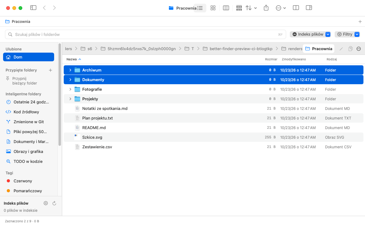 The Burrow window: a sidebar with smart folders, a search field and a list of sample files with size, date and kind.